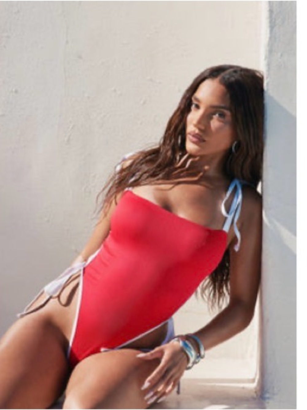 Fashion Nova Red One-Piece Swimsuit with White Trim